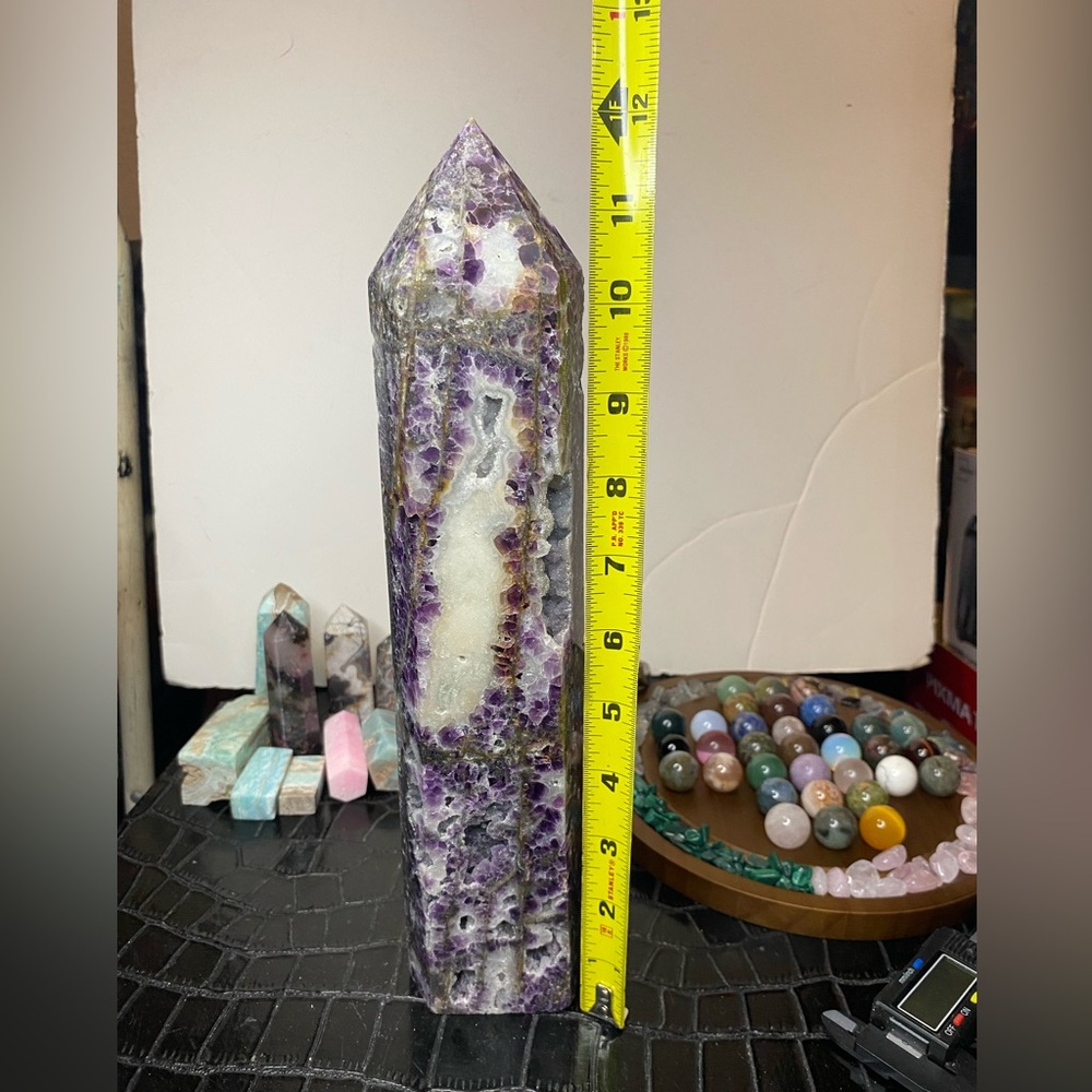 12” Sugar Druzy Sphalerite & Purple Fluorite Tower - Picture 13 of 14